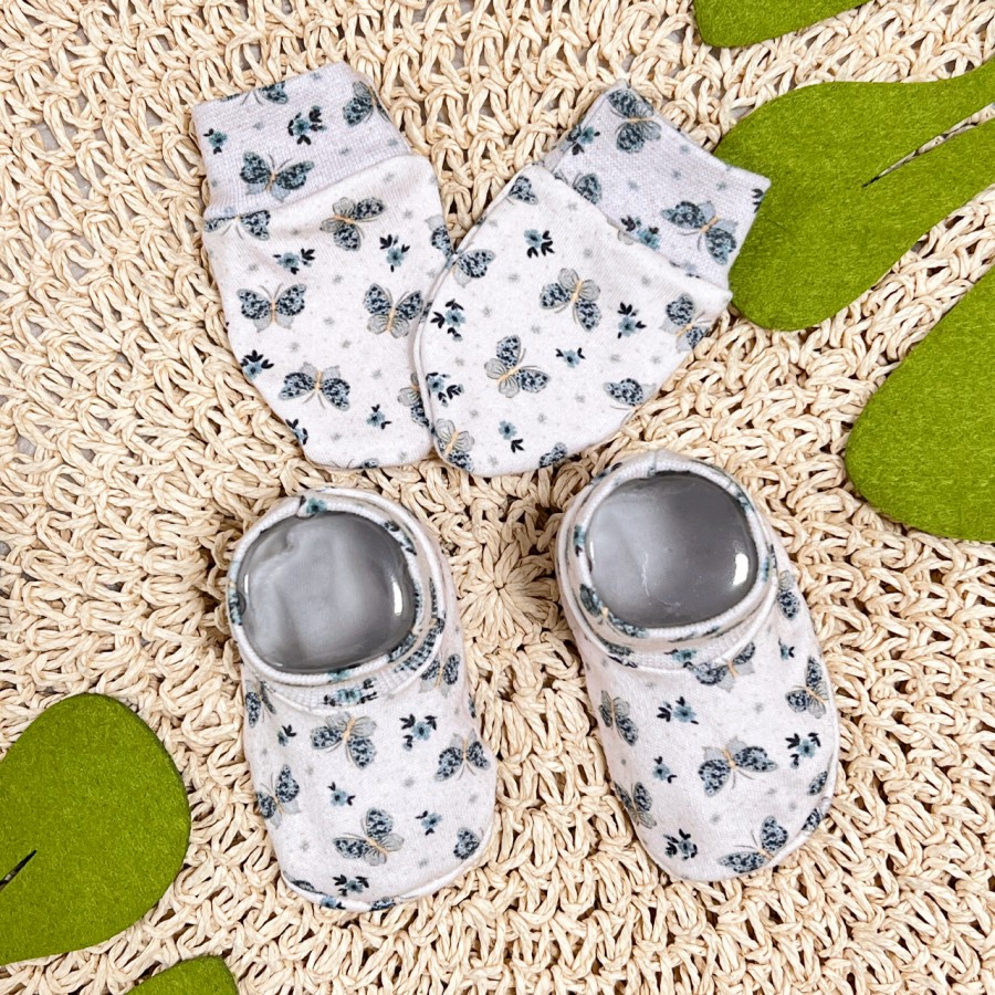 Kit Luva e Pantufas - Borboletas - Areia